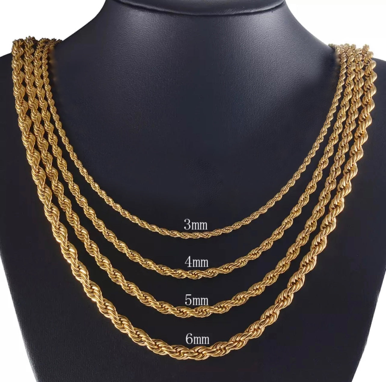 Gouden touw ketting. (Verschillende diktes)