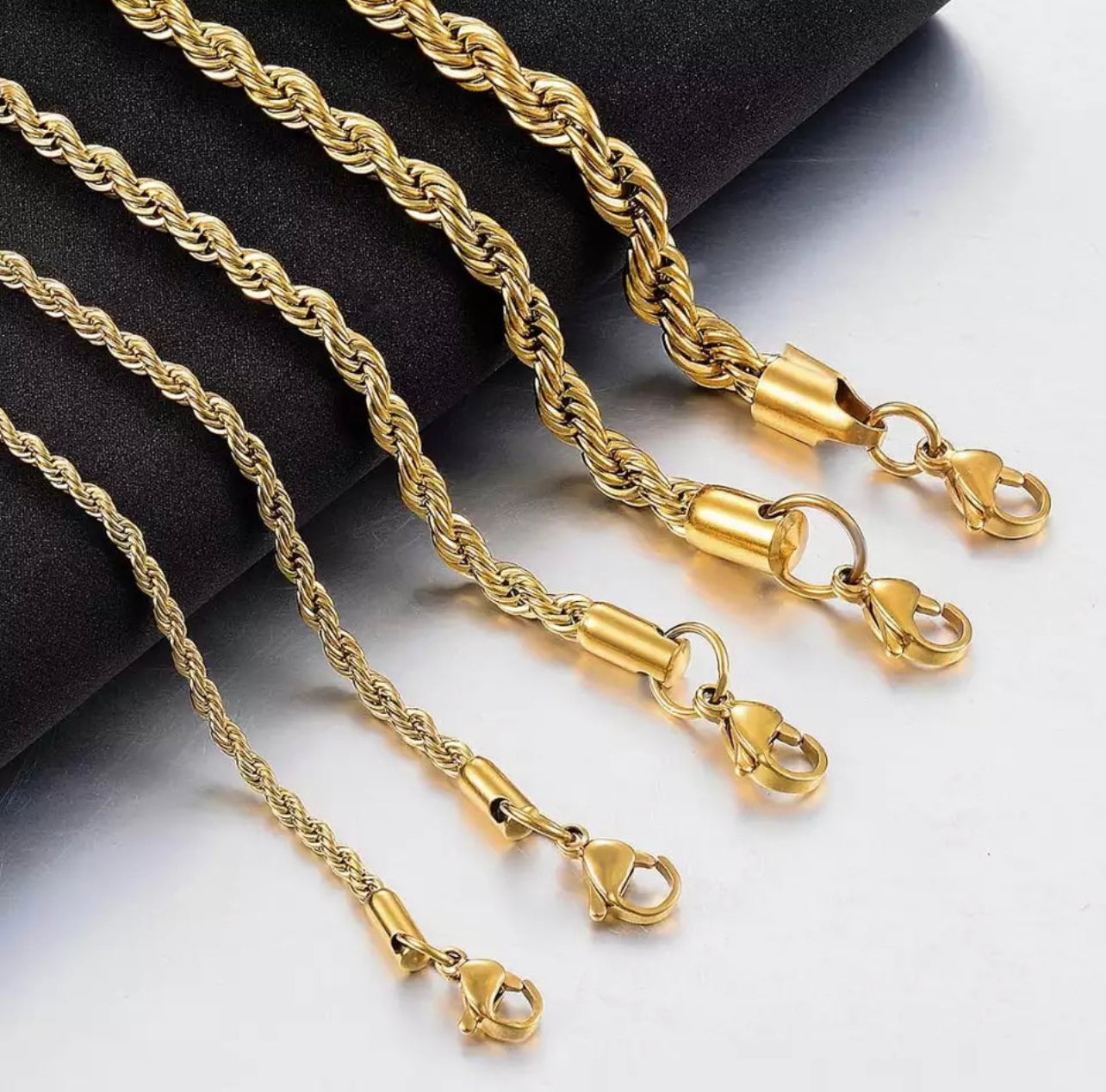 Gouden touw ketting. (Verschillende diktes)